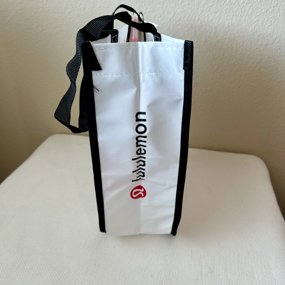 Lululemon Small Tote Bag White and Red Black Handles Snap Closure Inspiration - Picture 2 of 7